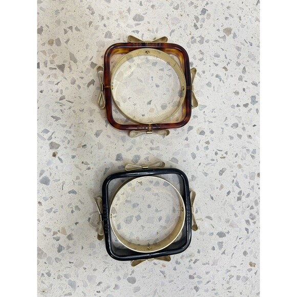 Vtg Y2K Ted Baker Tortoise Shell Black Bow Bangle Bracelet Coquette Whimsigoth - Picture 3 of 6